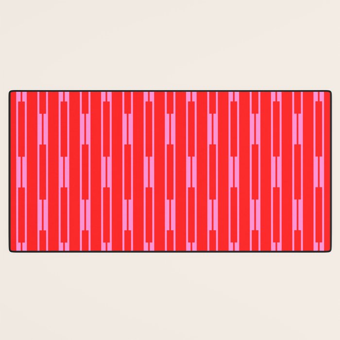 Bright Geo Chain Block Stripe Vertical Pattern in Preppy Pink and Red Desk Mat Gallery Image 3