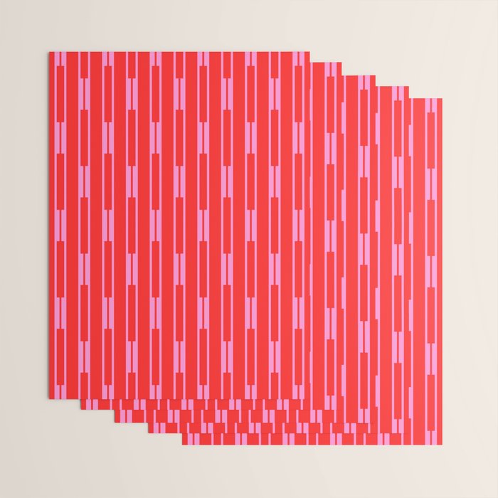 Bright Geo Chain Block Stripe Vertical Pattern in Preppy Pink and Red Wrapping Paper Gallery Image 3