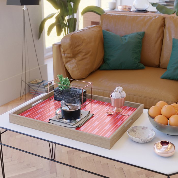 Bright Geo Chain Block Stripe Vertical Pattern in Preppy Pink and Red Serving Tray Gallery Image 2