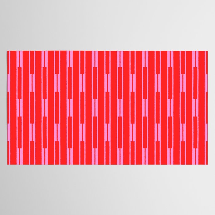 Bright Geo Chain Block Stripe Vertical Pattern in Preppy Pink and Red Tablecloth Gallery Image 2