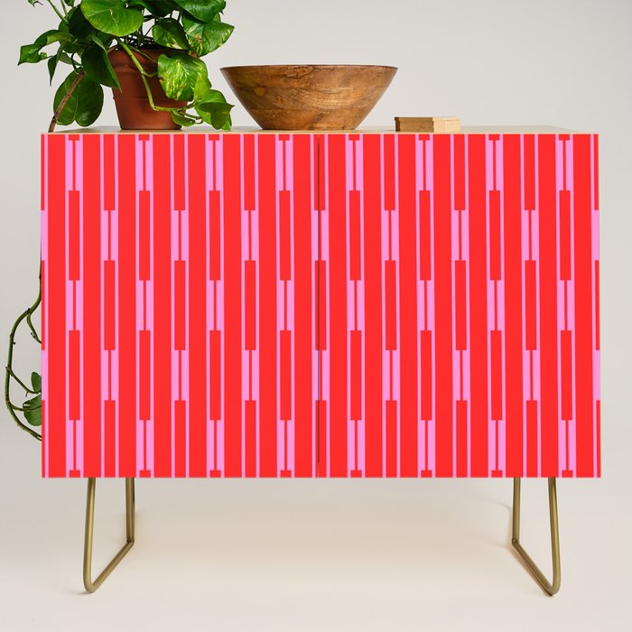 Bright Geo Chain Block Stripe Vertical Pattern in Preppy Pink and Red Credenza Gallery Image 1