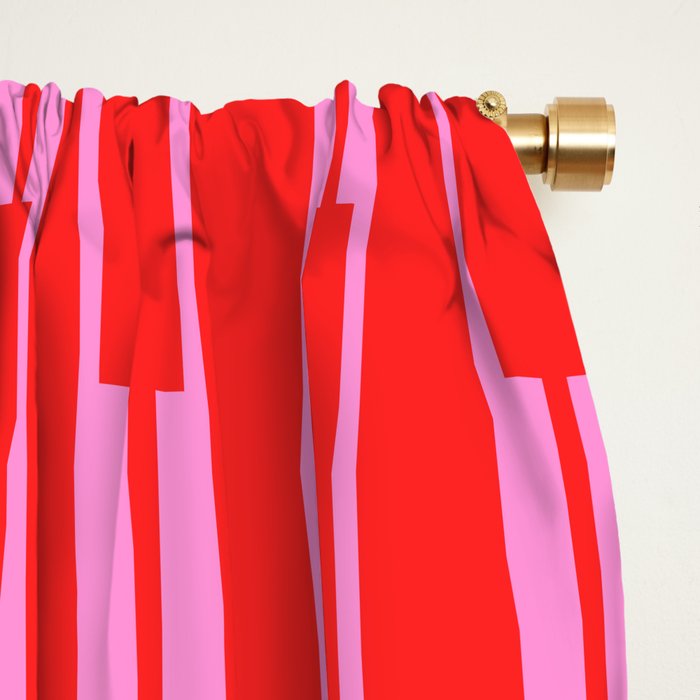 Bright Geo Chain Block Stripe Vertical Pattern in Preppy Pink and Red Window Curtain Gallery Image 2