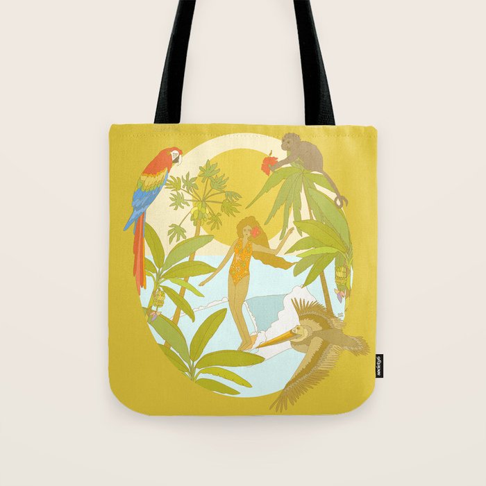 Pura vida jungle by the sea // retro surf art by surfy birdy Tote Bag Gallery Image 1