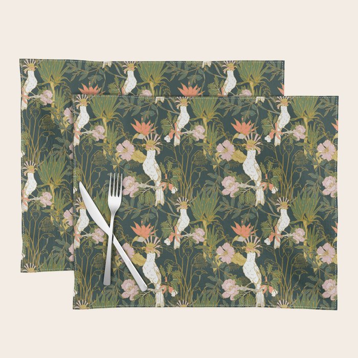 Drawing of exotic birds in the dark jungle Placemat Gallery Image 1
