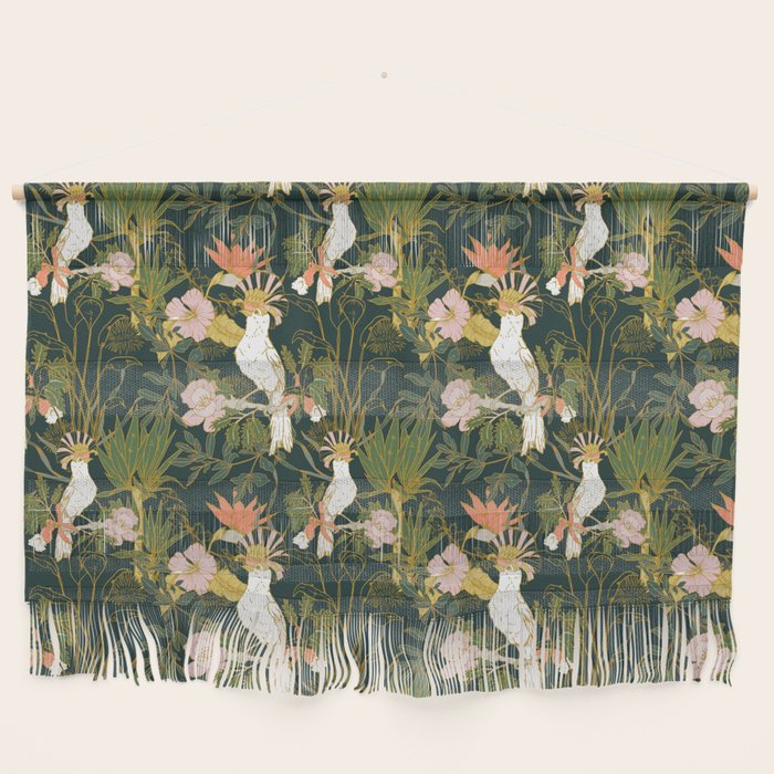 Drawing of exotic birds in the dark jungle Wall Hanging Gallery Image 1