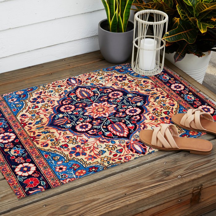 Kashan Central Persian Rug Print Outdoor Rug Gallery Image 2