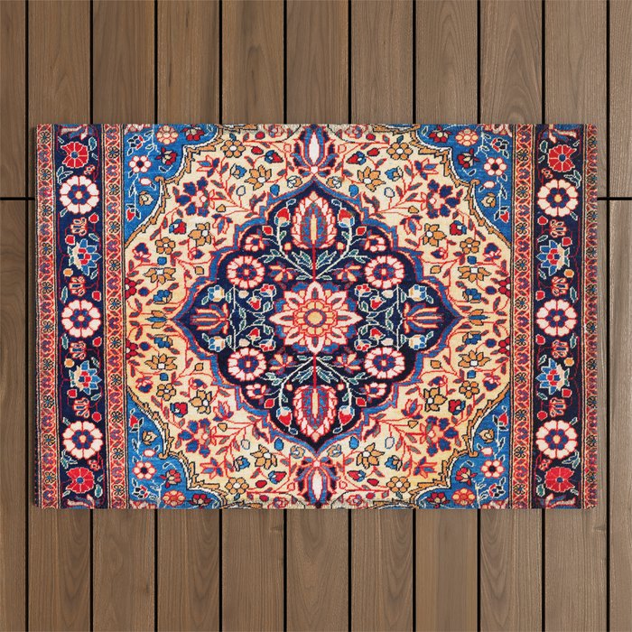 Kashan Central Persian Rug Print Outdoor Rug Gallery Image 1