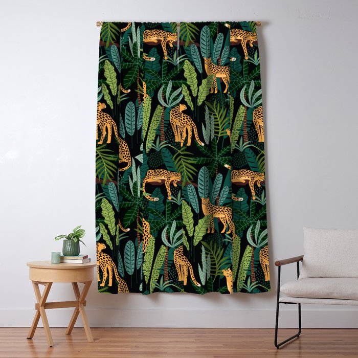 Midnight Leopard Jungle Window Curtain Gallery Image 1