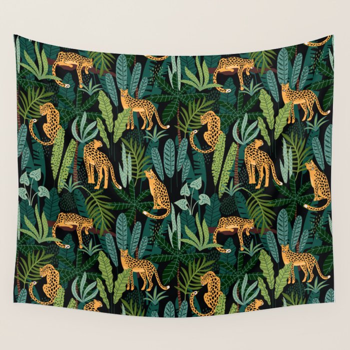 Midnight Leopard Jungle Wall Tapestry Gallery Image 4