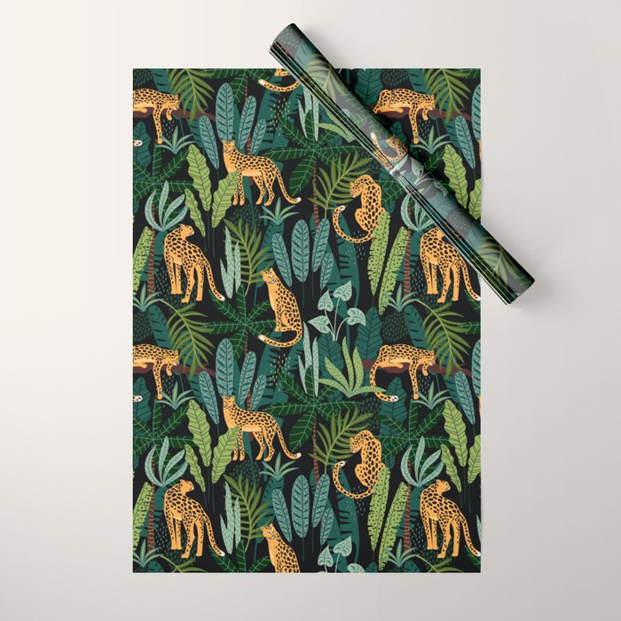 Midnight Leopard Jungle Wrapping Paper Gallery Image 1