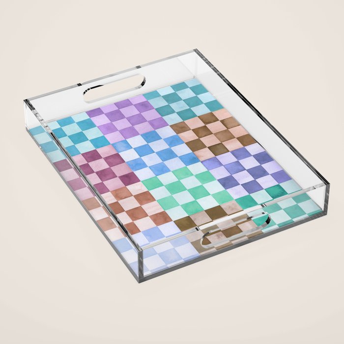 Handmade checker Cool tones Cozy heirloom Acrylic Tray Gallery Image 1