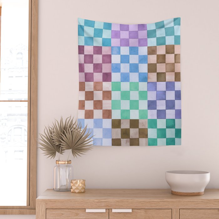 Handmade checker Cool tones Cozy heirloom Wall Tapestry Gallery Image 2