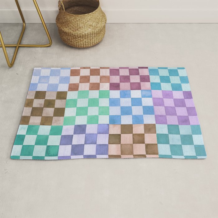 Handmade checker Cool tones Cozy heirloom Rug Gallery Image 1
