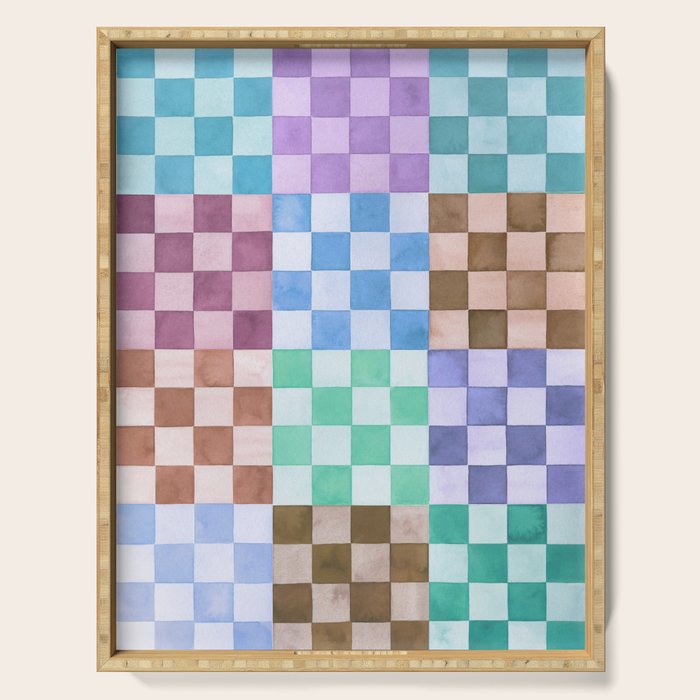 Handmade checker Cool tones Cozy heirloom Serving Tray Gallery Image 1