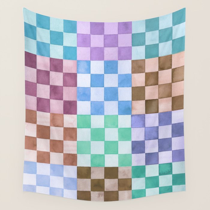 Handmade checker Cool tones Cozy heirloom Wall Tapestry Gallery Image 1