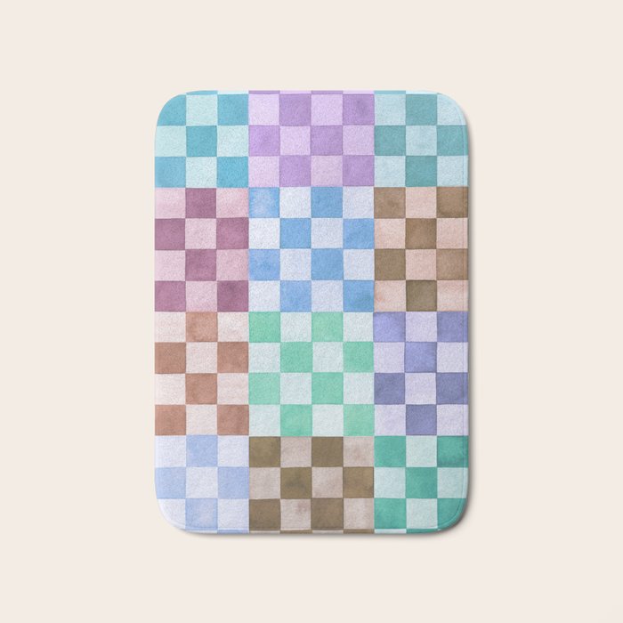 Handmade checker Cool tones Cozy heirloom Bath Mat Gallery Image 1