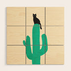Cat on cactus Wood Wall Art Gallery Image 1