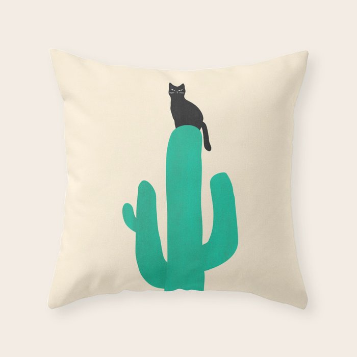 Cat on cactus Throw Pillow Gallery Image 6