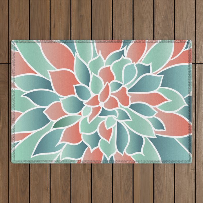 Festive, Floral Prints, Art Designs, Coral, Teal and Green Outdoor Rug Gallery Image 1