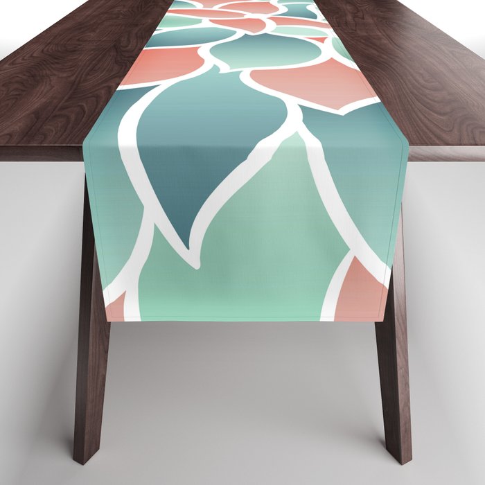 Festive, Floral Prints, Art Designs, Coral, Teal and Green Table Runner Gallery Image 1