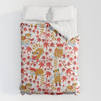 Red panda blending with the foliage // white background desert sun brown cozy animals fog blue tree branches red acer leaves Duvet Cover Gallery Image 6