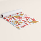 Red panda blending with the foliage // white background desert sun brown cozy animals fog blue tree branches red acer leaves Yoga Mat Gallery Image 2