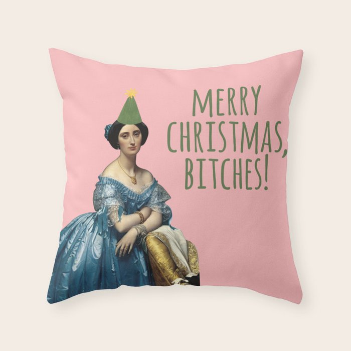 Merry Christmas, Bitches! - Ingres on Pink Throw Pillow Gallery Image 6