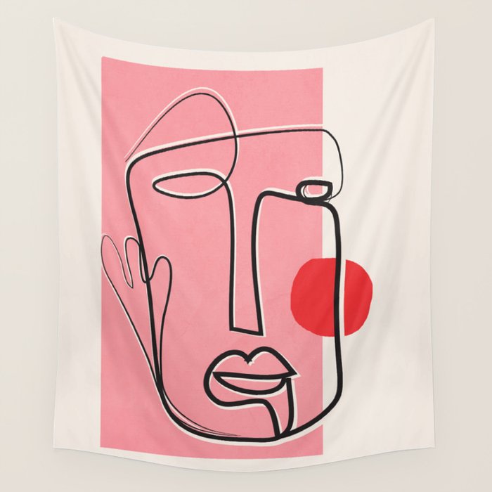 Abstract Face Line Art 02 Wall Tapestry Gallery Image 4