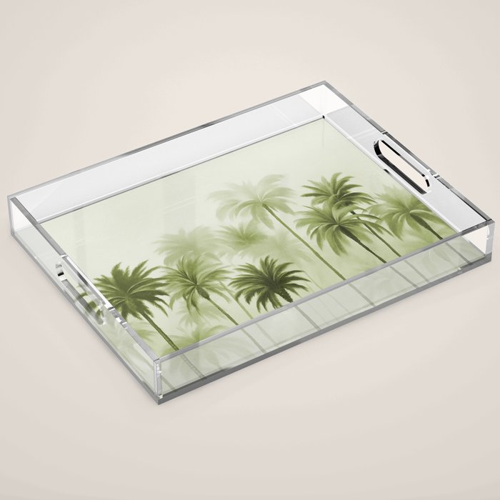 Lush Green Palm Grove Watercolor Art Acrylic Tray Gallery Image 1