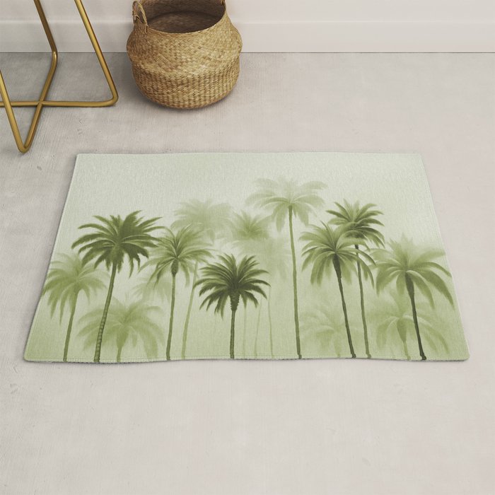 Lush Green Palm Grove Watercolor Art Rug Gallery Image 1