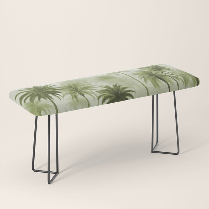 Lush Green Palm Grove Watercolor Art Bench Gallery Image 1