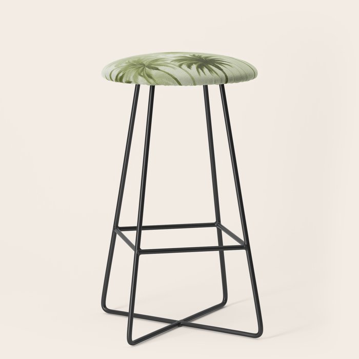 Lush Green Palm Grove Watercolor Art Stool Gallery Image 1
