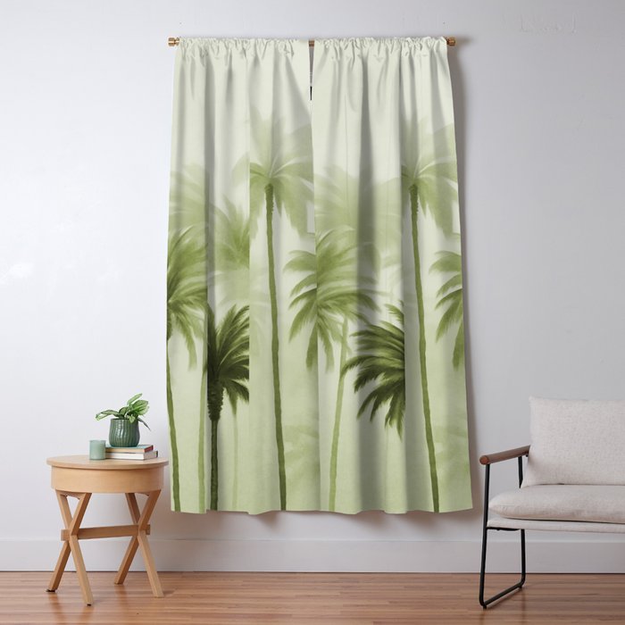 Lush Green Palm Grove Watercolor Art Window Curtain Gallery Image 5