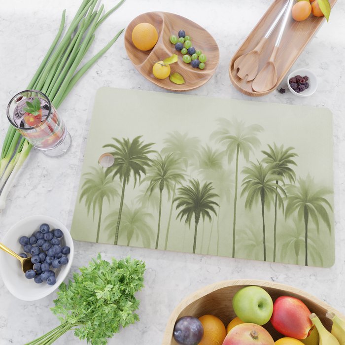 Lush Green Palm Grove Watercolor Art Cutting Board Gallery Image 2