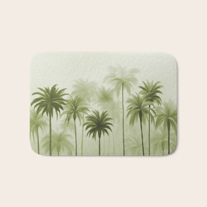Lush Green Palm Grove Watercolor Art Bath Mat Gallery Image 1