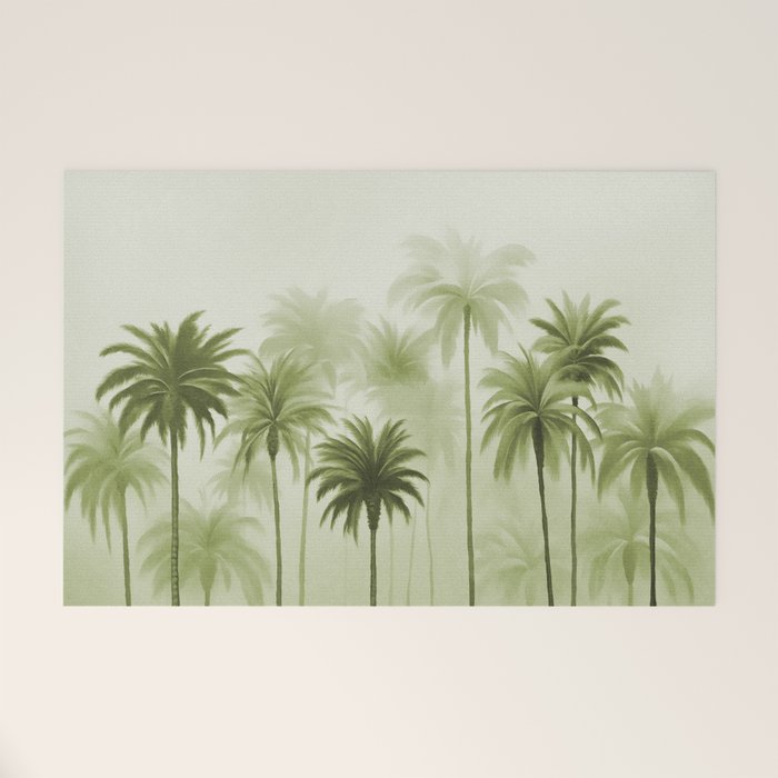 Lush Green Palm Grove Watercolor Art Welcome Mat Gallery Image 1