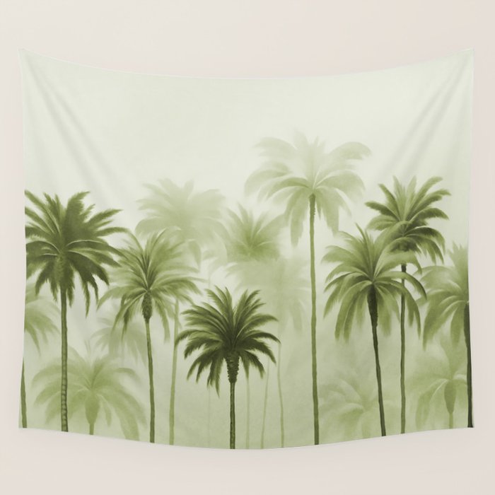 Lush Green Palm Grove Watercolor Art Wall Tapestry Gallery Image 4
