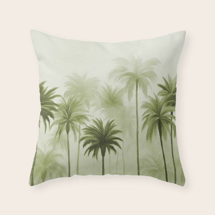 Lush Green Palm Grove Watercolor Art Throw Pillow Gallery Image 1
