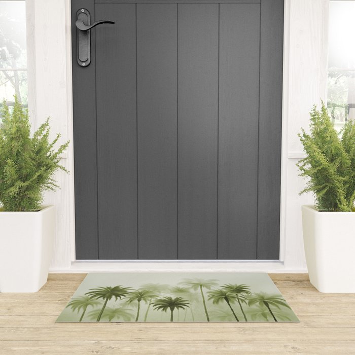 Lush Green Palm Grove Watercolor Art Welcome Mat Gallery Image 3