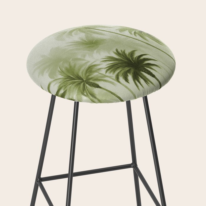 Lush Green Palm Grove Watercolor Art Stool Gallery Image 2