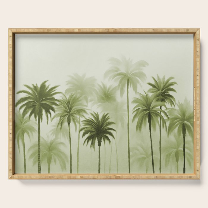 Lush Green Palm Grove Watercolor Art Serving Tray Gallery Image 1