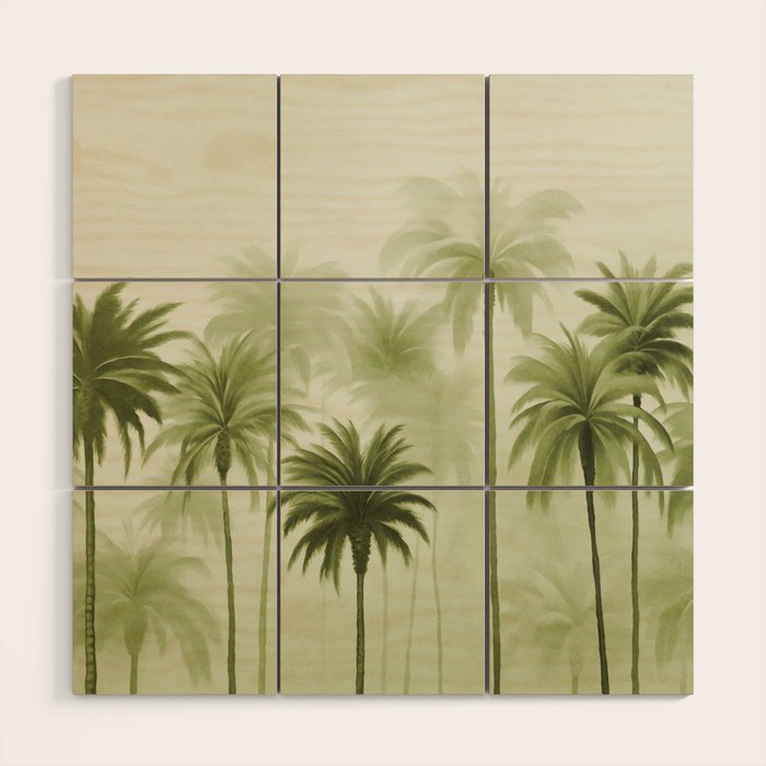 Lush Green Palm Grove Watercolor Art Wood Wall Art Gallery Image 1