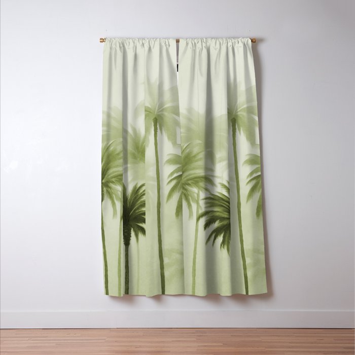Lush Green Palm Grove Watercolor Art Window Curtain Gallery Image 3