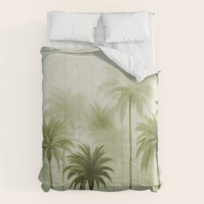 Lush Green Palm Grove Watercolor Art Comforter Gallery Image 6