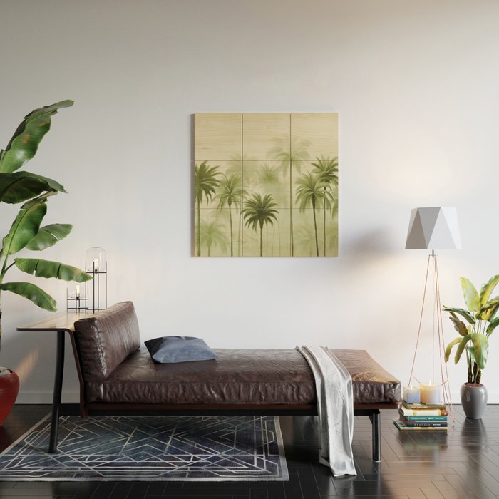 Lush Green Palm Grove Watercolor Art Wood Wall Art Gallery Image 2