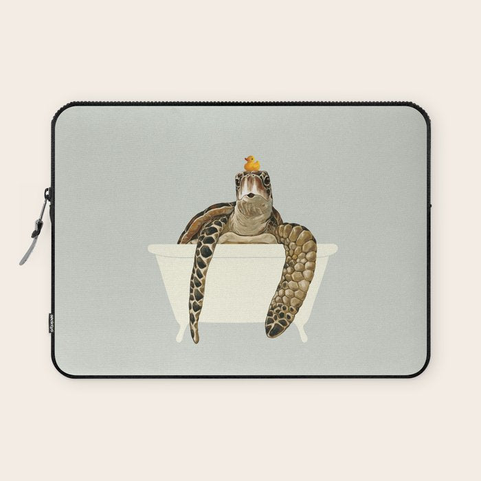 Sea Turtle in Bathtub #green Laptop Sleeve Gallery Image 1