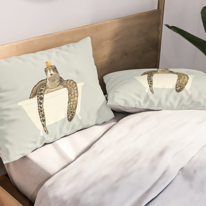 Sea Turtle in Bathtub #green Pillow Sham Gallery Image 2