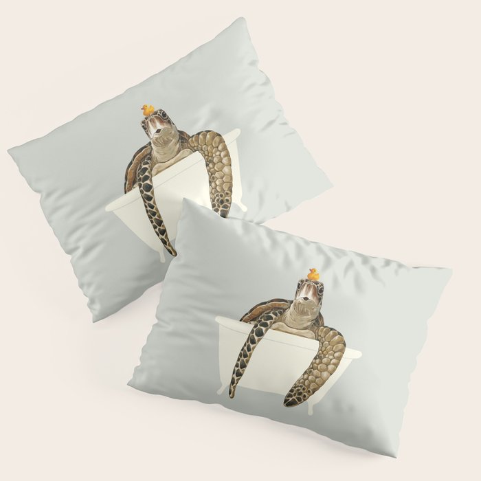 Sea Turtle in Bathtub #green Pillow Sham Gallery Image 1