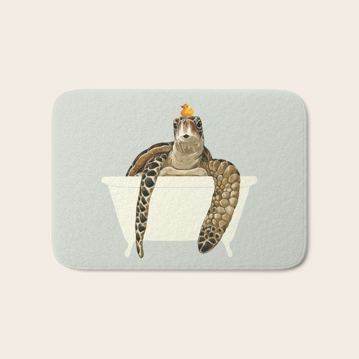 Sea Turtle in Bathtub #green Bath Mat Gallery Image 1