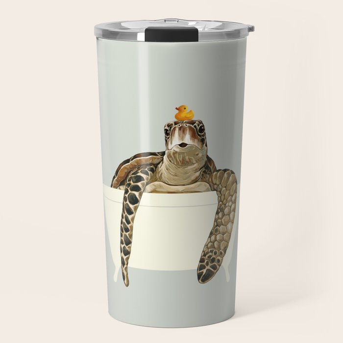 Sea Turtle in Bathtub #green Travel Mug Gallery Image 1